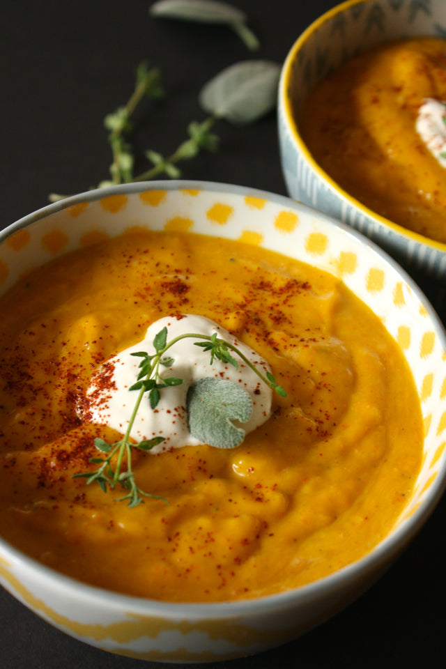 Hubbard Squash Bisque with Cashew Cream – Brown Owl Organics