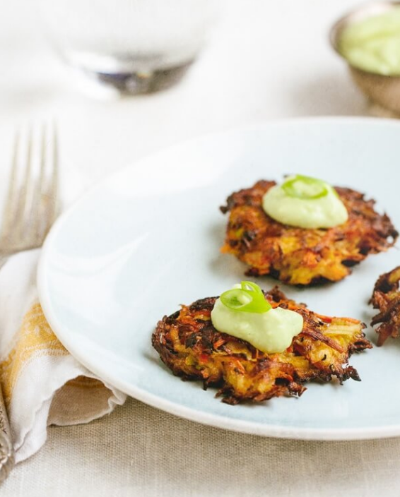 Kohlrabi Carrot Fritters with Avocado Cream Sauce – Brown Owl Organics